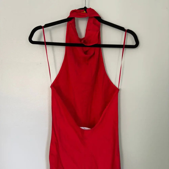 Amanda Uprichard Marla Red Halter Slip Dress Size L Cocktail Maxi Revolve - Picture 5 of 10